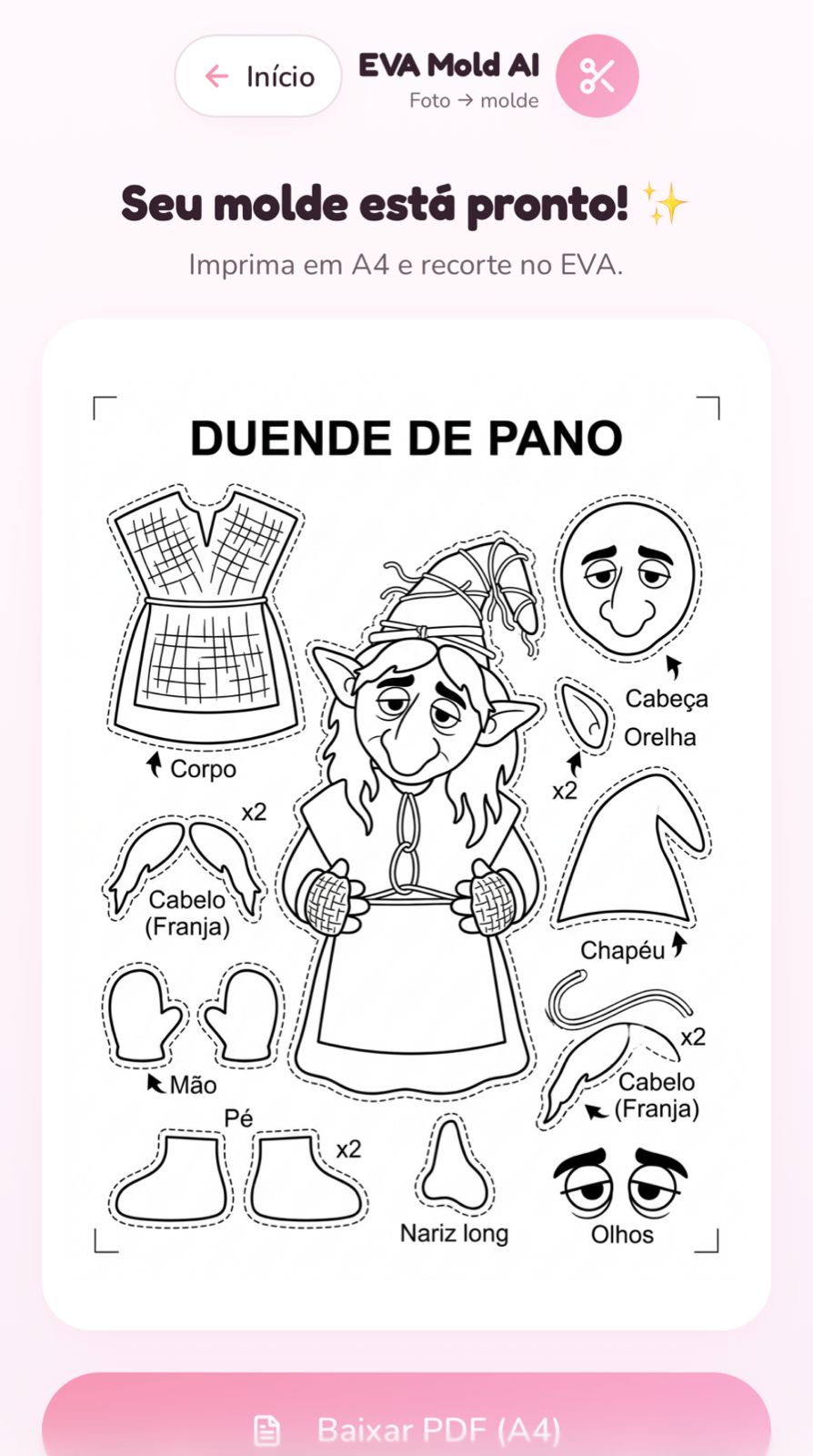 Molde de EVA gerado — Duende de pano