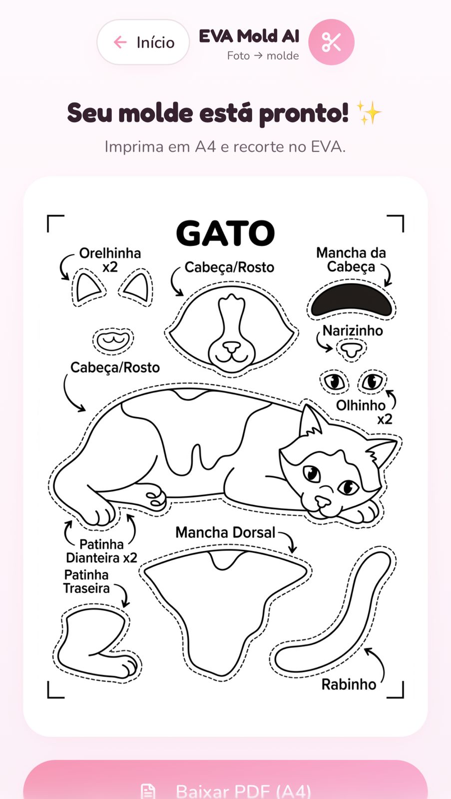 Molde de EVA gerado — Gato (foto real)